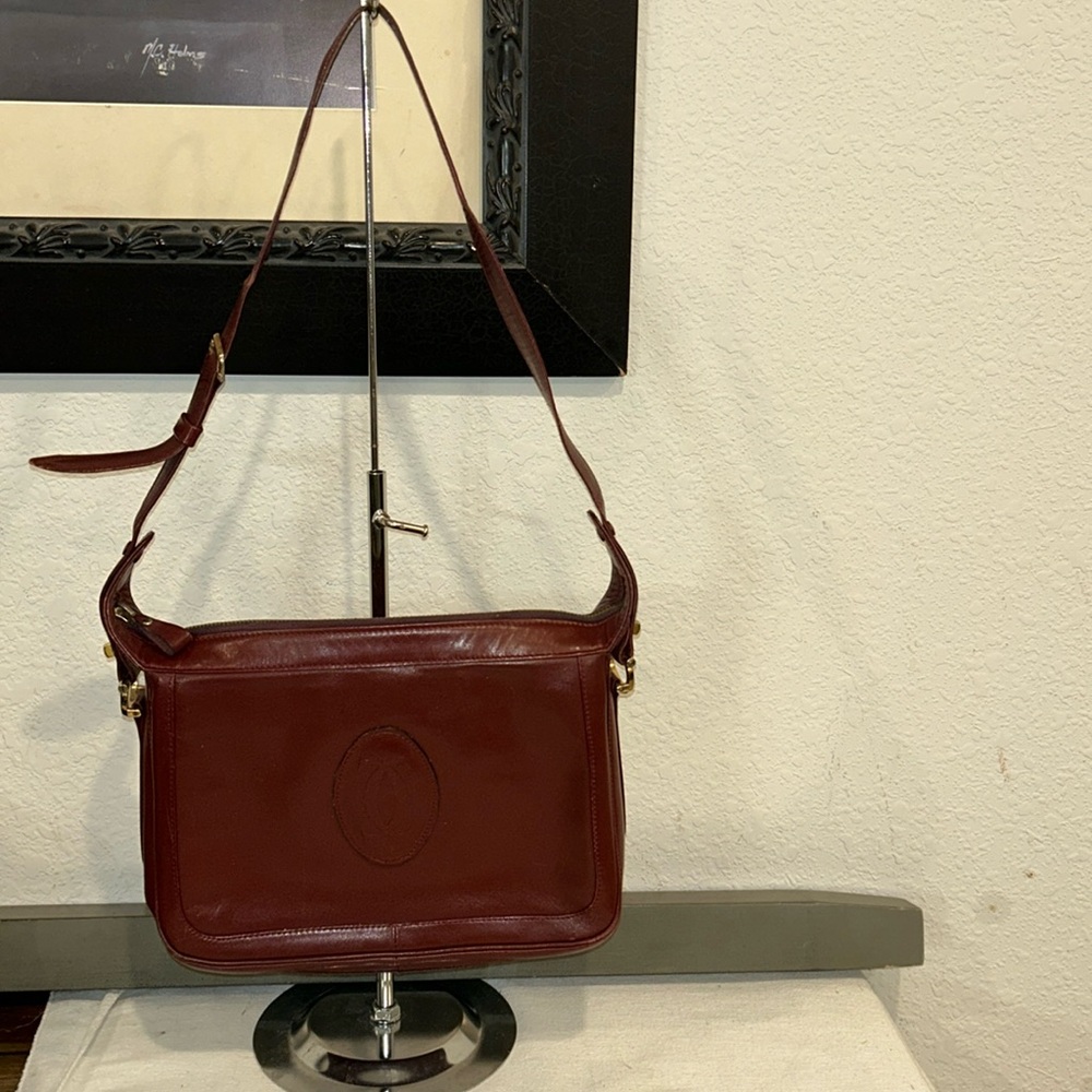 Cartier Must de Cartier Vintage Leather Shoulder Bag Burgundy